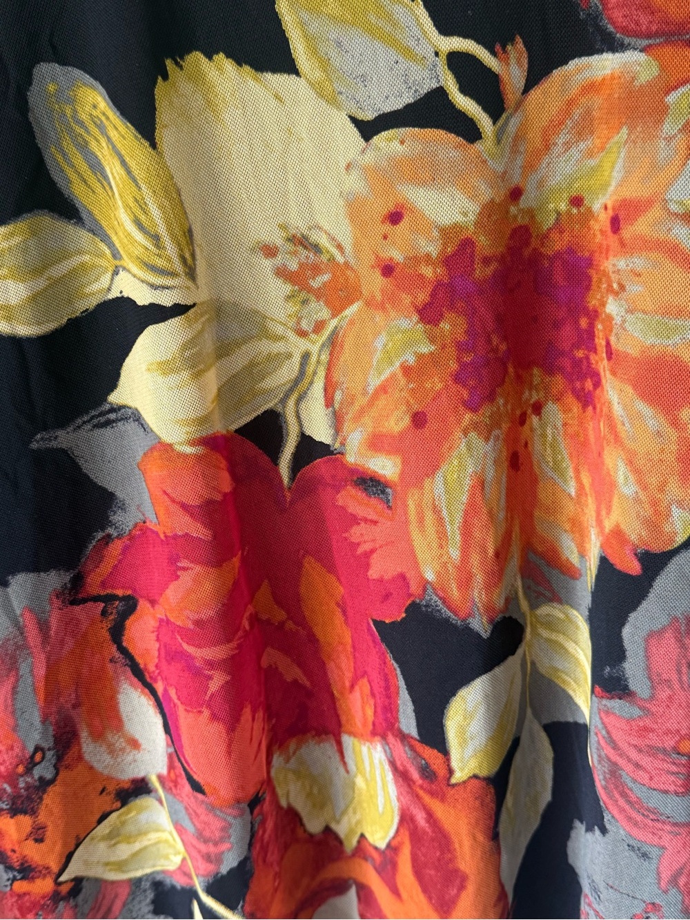 EST 1946 Women's Black Floral Tiered Sleeve Top - Red & Yellow Blooms - Picture 3 of 7